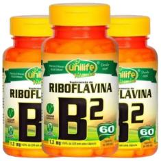 Vitamina B2 Riboflavina Vegana 60 caps de 500mg Kit com 3 - Unilife