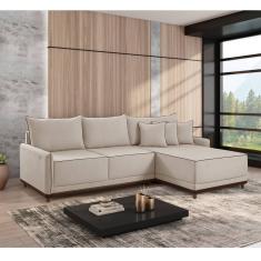 Sofá Linho 3 Lugares 264cm Com Chaise Lado Direito E Kit Usb Barra Cru