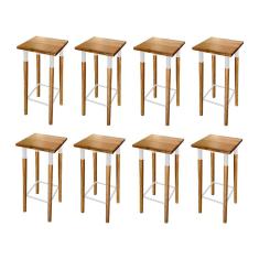 Kit 8 Banquetas Bistro Industrial Colors Ferro E Madeira Maciça - Branca Branco