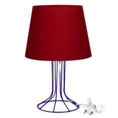 Abajur Torre Dome Vermelho Com Aramado Azul - MARRYLUZ