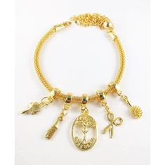 Pulseira Berloques Cabeleireira Estética Folheado Ouro 18k