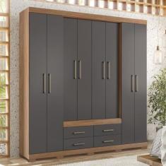 Guarda Roupa Casal 8 Portas 4 Gavetas Nápoles com Pés Jatobá/grafite