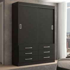 Guarda-Roupa Solteiro Ushuaia 2 Portas 6 Gavetas Preto - Panorama Móveis