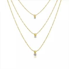 Colar Triplo Ponto de Luz Belíssimo Folheado A Ouro 18k