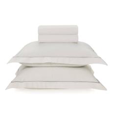 Jogo de Cama Queen Karsten 200 Fios Percal 100% Algodão Deliz Branco/Cinza