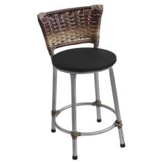 Banqueta Baixa Prata Junco Capuccino com Assento Preto Fortmix