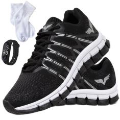 Tenis Masculino Kit Meias + Relogio Sapato Esportivo Veloz - GP, Preto