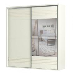 Guarda-Roupa 2 Portas de Correr 7 Prateleiras Espelhado Ripado Off White - Dalla Costa