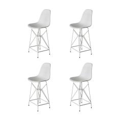 Kit 4 Banquetas Bistrô Alta Eames Branca Base Ferro Branco