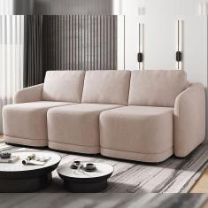 Sofá Cama Modulado Retrátil E Reclinável Decorativo Varsóvia 246cm Veludo Rosê G33 - Gran Belo