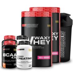 Kit 2x Whey Protein Waxy Whey Pote 900g + 2x BCAA 100g Tangerina + 2x 