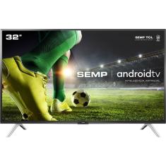Smart TV Android LED 32" Semp 32S5300 Bluetooth 2 HDMI 1 USB Controle Remoto com Comando de Voz e Google Assistant