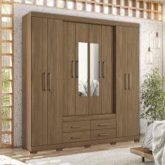 Guarda-roupa Casal 8 Portas 4 Gavetas com Pés e Espelhos Nápoles Jatoba