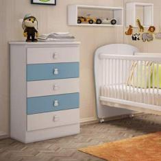 Cômoda de Bebê 5 Gavetas Móveis Percasa Branco/Azul