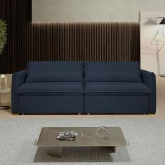 Sofá Cama 3 Lugares Aurora Retrátil Veludo Azul - Celflex