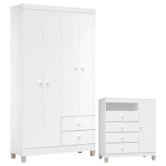 Cômoda E Guarda Roupa 4 Portas Ternura Baby Branco Flex - Incorplac