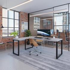 Escrivaninha em L Yon Presidente 190x70x75 Branco/Preto