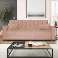 Sofá Cama 3 Lugares Jobim Suede Rosê - Amarena Móveis