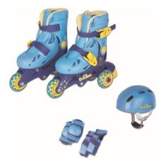 Patins Infantil Tri-line 26 29 Ajustável Com Kit De Segurança Azul Fen