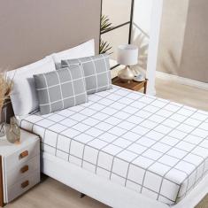 Jogo de cama lençol 03 peças Micro Percal 200 Fios Estampado Grid Aust