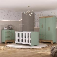 Quarto de Bebê com Guarda Roupa 4 Portas 2 Gavetas Cômoda 4 Gavetas 1 