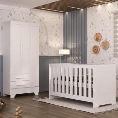 Quarto de Bebê com Guarda Roupa 3 Portas 2 Gavetas Berço 3 em 1 Catave