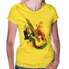 Baby Look Guitarra Reggae - Foca na Moda, Amarelo, G