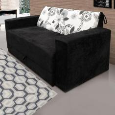Sofá-Cama 2 Lugares Pratik 5000 Mamflex Preto/Cinza Floral Suede Amassado Preto / Cinza