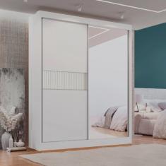 Guarda Roupa Casal mdf 2 Portas 3 Gavetas com Espelho Grécia Ripado