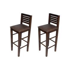 Kit 2 Banquetas Fixas Laguna Em Madeira Maciça Imbuia Estofada Marrom Para Área Gourmet Marrom