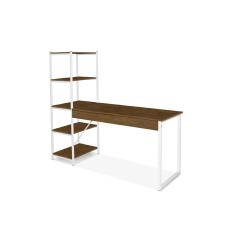 Escrivaninha Com Estante 4 Prateleiras Klm Móveis Amadeirado Com Branco