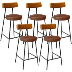 Kit 05 Banquetas Baixa Cozinha Sala Jantar Bancada Milão L02 Couríssimo Whisky Marrom - Lyam Decor