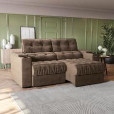 Sofá 230cm Com Porta Copos Retrátil E Reclinável Premier Marrom