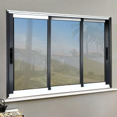 Janela Elite 3 Folhas Moveis Sequenciais 100 X 240 Vidro Reflex Mix Preto