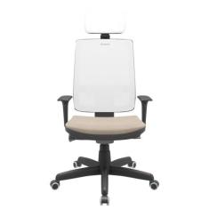 Cadeira Office Brizza Tela Branca Com Encosto Assento Poliester Fendi 