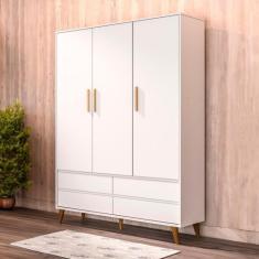 Guarda Roupa Infantil Retrô 3 Portas 4 Gavetas Lorena 100% MDF Branco 