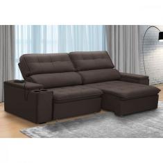 Sofá Genebra 3 Lugares Retrátil e Reclinável 210cm Café com Porta Copos e Entrada Usb Ferguile Estofados