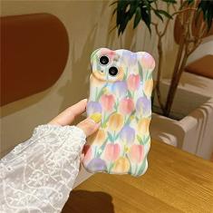 Lente da câmera onda bolha pintura a óleo floral tulipa capa de telefone para iphone 14 13 12 11 pro max capa de silicone macio, a1, para iphone 14promax