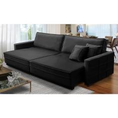 Sofá Sem Caixa Retrátil e Reclinável 2,30m com Molas Karen Veludo Preto Adonai Estofados