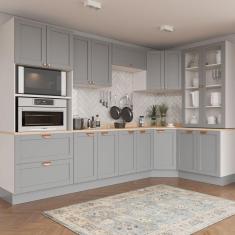 Cozinha Modulada 7 Peças com Tampo 4 Aéreos 2 Balcões e 1 Torre Quente Arizona CabeCasa MadeiraMadeira Branco/Cinza