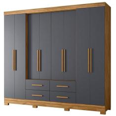 Guarda Roupa Casal San Lorenzo 8 Portas e 4 Gavetas - Moval, Freijó/Ci