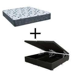 Cama Box Baú Casal 138 Bipartido Tecido Sintético Preto Com Colchão Al
