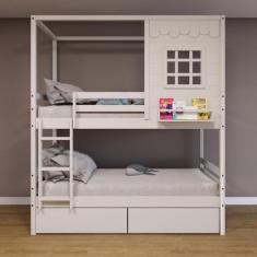 Beliche Casinha Reta com 02 Gavetas Madeira Maciça Branco Housin