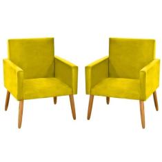 kit 2 Poltronas Nina Decorativas Tecido Suede Amarelo s/r-Maitê Moda C
