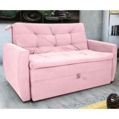 Sofá Cama para Sala de Estar Dingle Veludo Turkey Rosa - CasaH