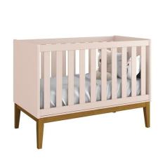 Berço Mini Cama Classic Rosa Fosco com Pés Amadeirado - Reller Móveis,