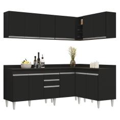 Armário De Cozinha Modulado De Canto 6 Peças Cp29 Balcão Com Tampo Preto - Lumil