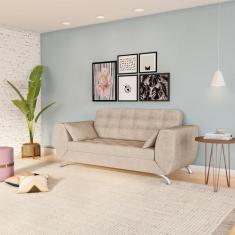 Sofá 3 Lugares Luma Suede Bege - Mobly