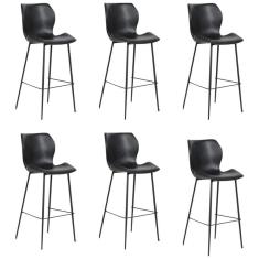 Kit 6 Banquetas Alta Com Encosto Para Bancada Cozinha Penha R02 Sintético Preto - Mpozenato