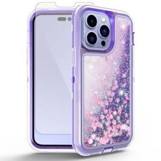 Asuwish Capa de celular para iPhone 14 Pro Max de 6,7 polegadas com protetor de tela com glitter líquido brilhante capa protetora híbrida resistente para iPhone 14promax 5G i Phone14Max Plus iPhone14